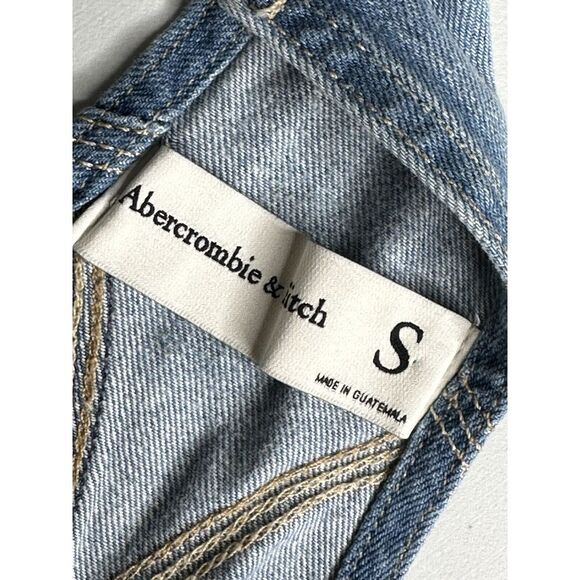 Abercrombie Fitch Jean Shortalls Overalls Distressed Raw Hem Womens Sz S - Picture 10 of 12